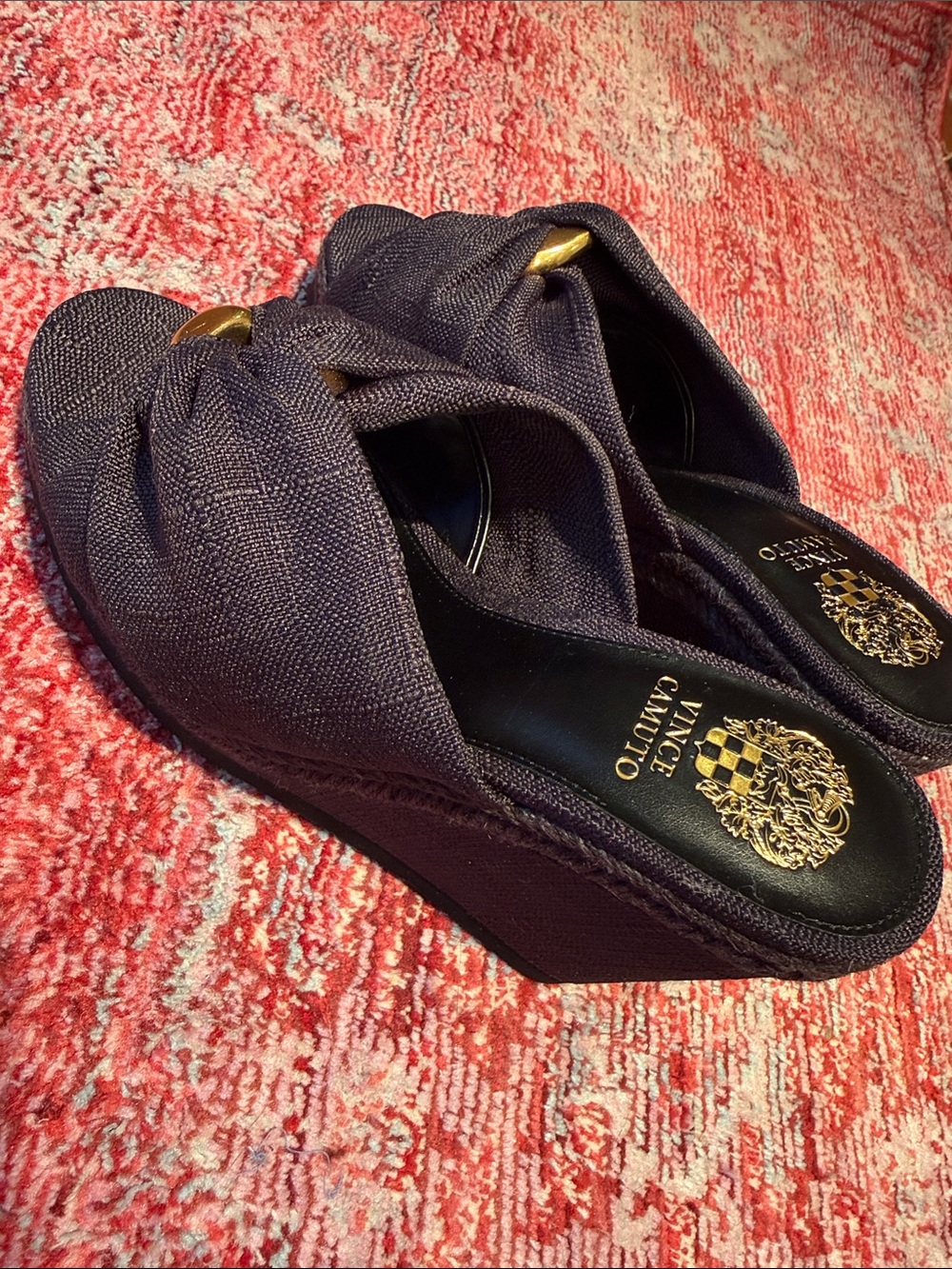 Vince Camuto Charcoal/ black Knotted Wedge Slide with Gold Accent